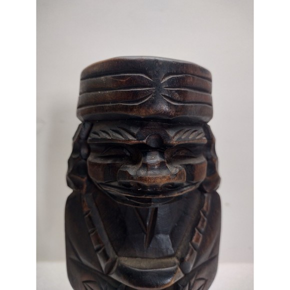 VINTAGE JAPANESE HOKKAIDO AINU CARVED STATUES MAN & WOMAN 7" TALL FOLK ART - Picture 8 of 13